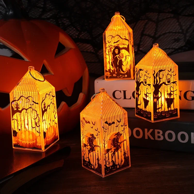 Halloween LED Lights Portable Pumpkin Ghost Skeletons Lights Battery Operated Haunted House Decor for Halloween Party Supplies