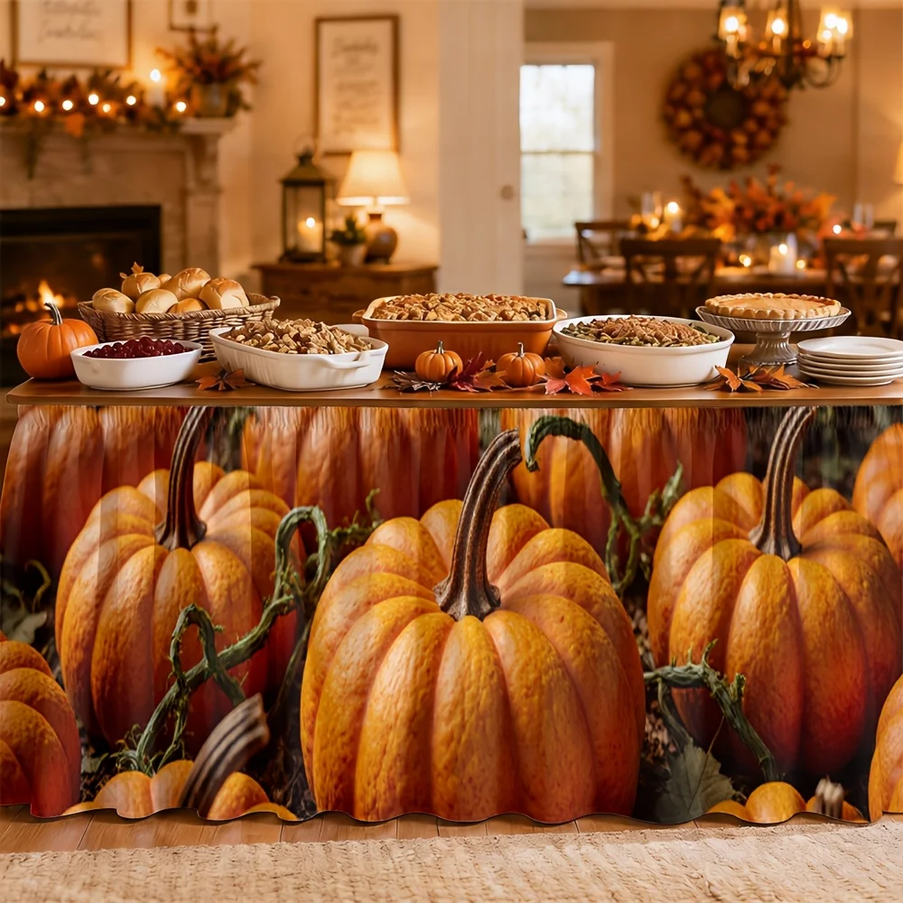 Tablecloth - Autumn Harvest Pumpkin Vineyard Style Natural Country Style - Halloween Thanksgiving Tableclothxzj