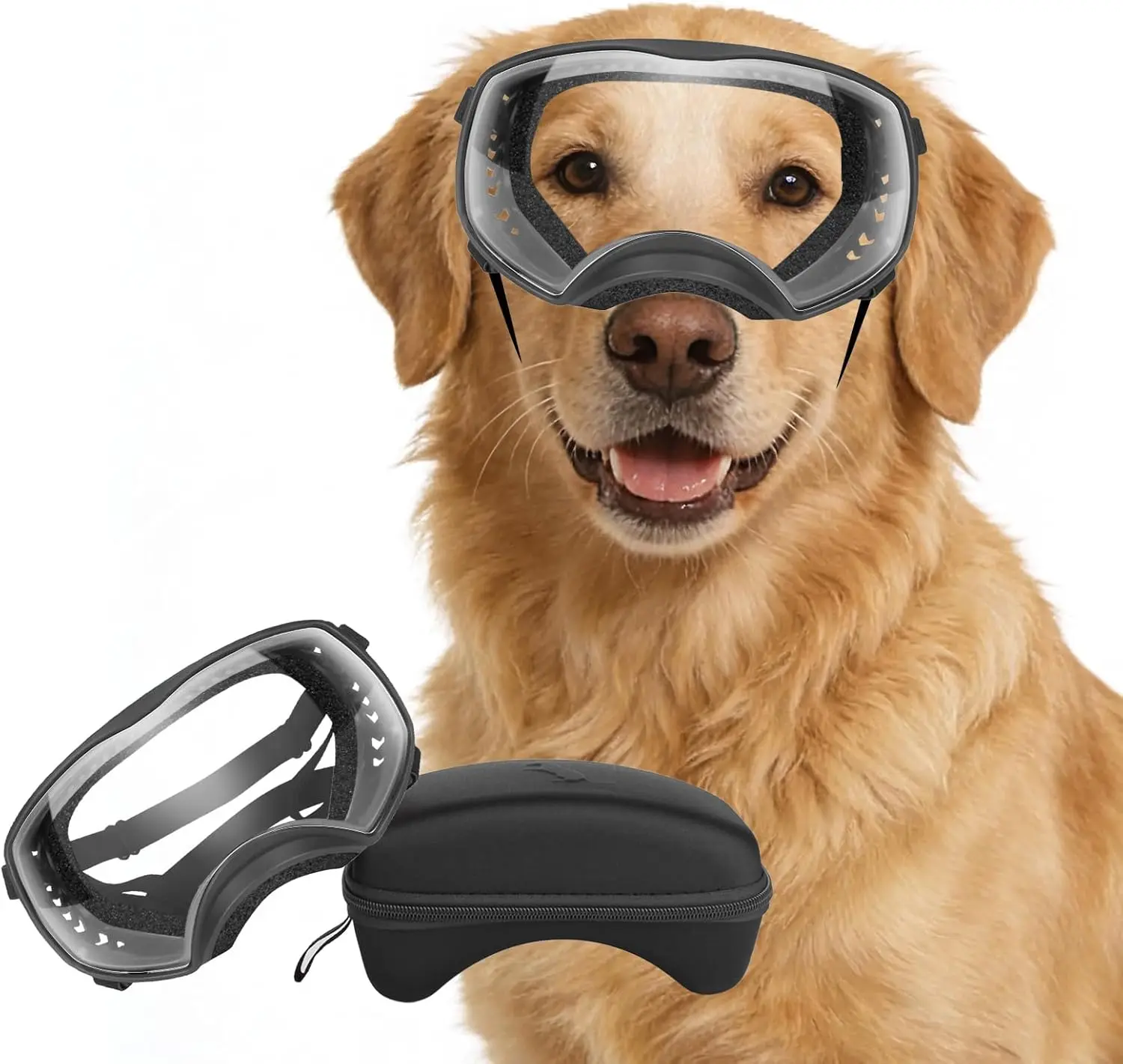 Black Dog Goggles Large Dogs Anti-UV Pet Sunglasses Medium to Large Breed Eye Protection Driving Hiking Soft Frame Adjustable
