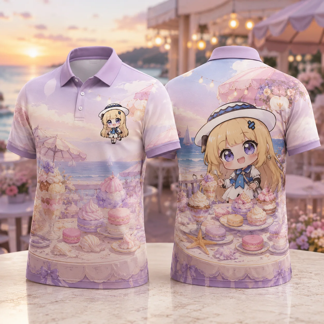 Mens Phoebe Chibi Girl Tropical Polo Shirt 3D Print Quick Dry Breathable Summer Beach Vacation Casual Golf Fashion Top