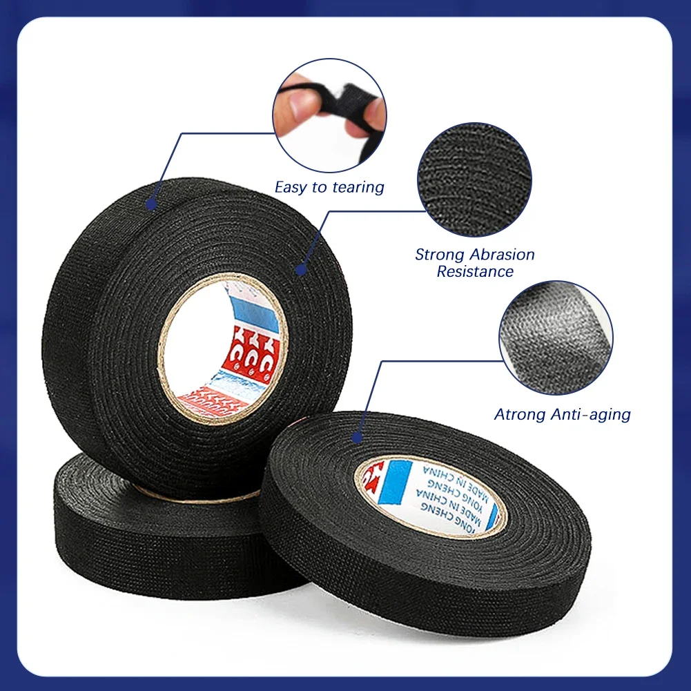 15M 9/15/19/25MM Heat-resistant Adhesive Cloth Fabric Tape For Automotive Cable Tape Harness Wiring Loom Electrical Heat Tape