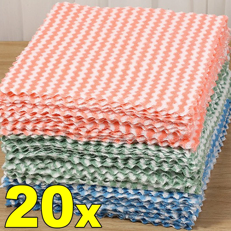 20/1pcs Coral Fleece Dishcloths Super Absorbent Scouring Pads Wet and Dry Household Kitchen Washing Cleaning Towels Rags Tools