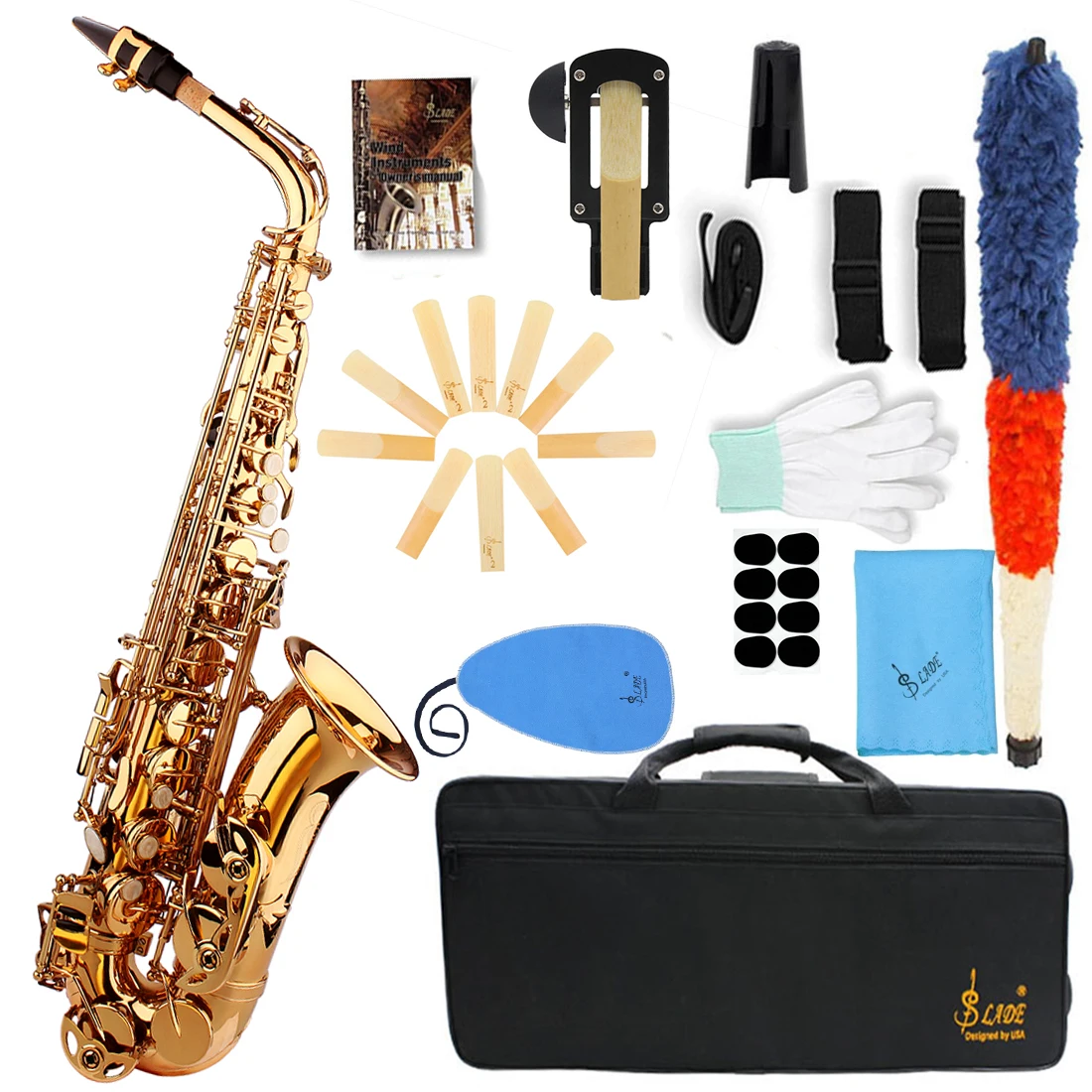 

Goden SLADE Alto Saxophone Performance Brass Instrument Eb Saxophone with Box Cleaning Cloth Brush Reed Strap Trimmer Accessory