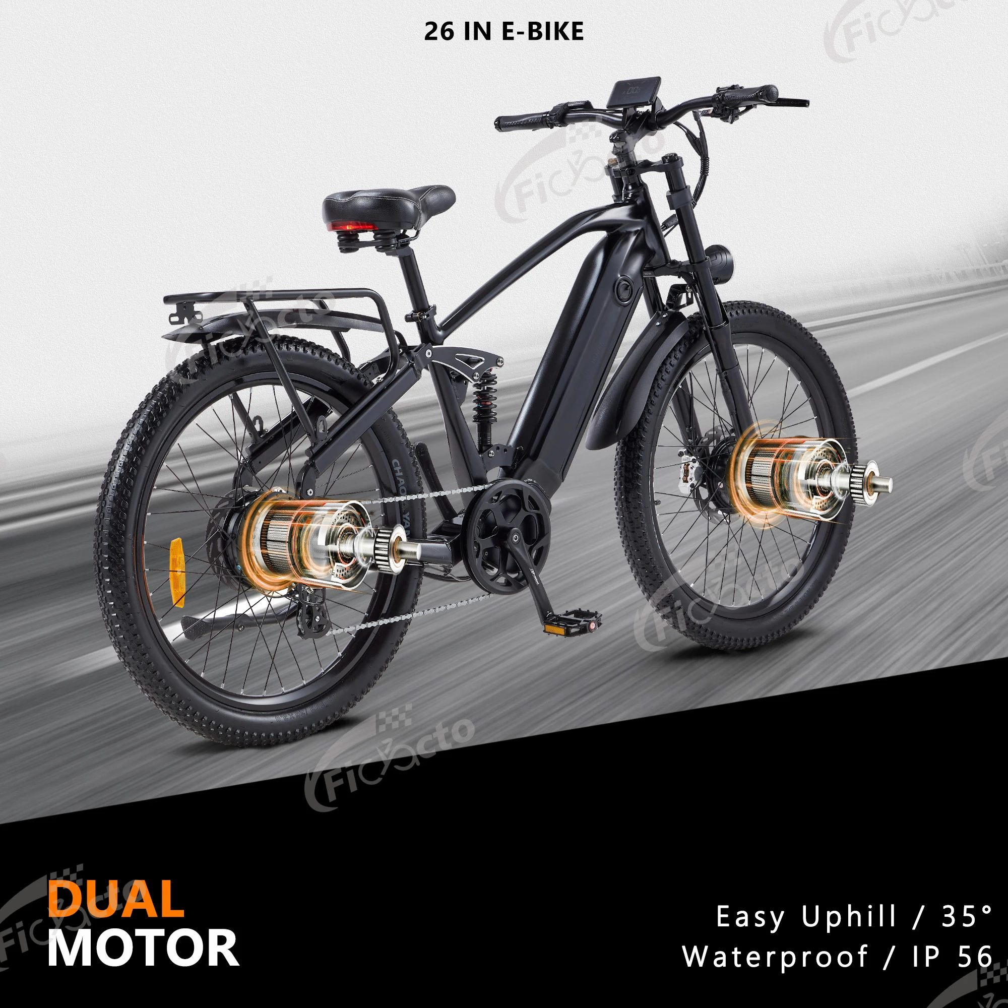 Elektrofahrrad mit Doppelmotor 26*3.0 Fat Tire EBIKE 48V 17AH Batterie City-Ebike Ölbremse E-Mountainbike Vollfederung