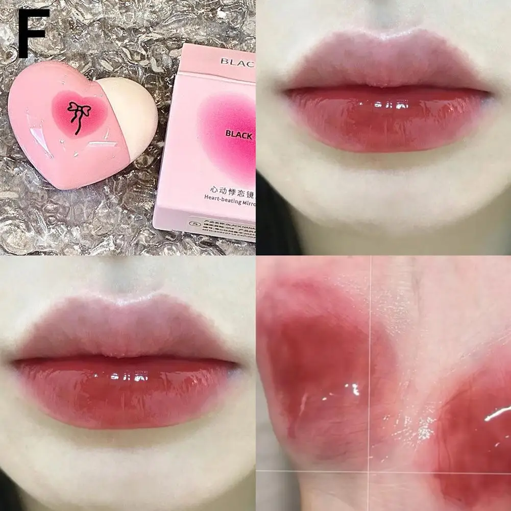 Carino a forma di cuore specchio lucidalabbra colorato vetro idratante fragola acqua rossa Lip cosmetici rossetto budino olio ragazza D5B8