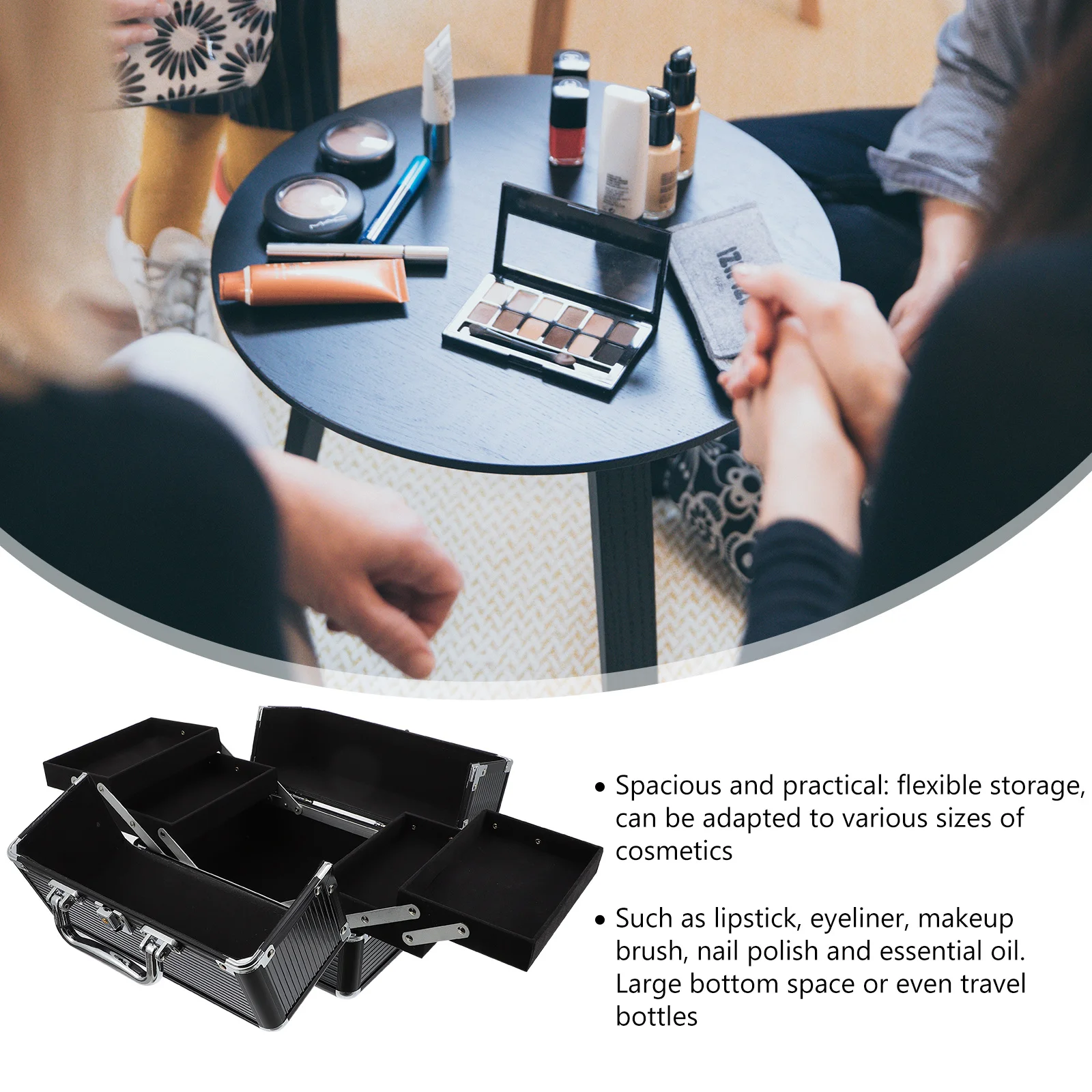 

Stylish Case for Women Large Makeup Storage Bag Portable Travel Organizer with Metal Frame Beauty Brush Pouch