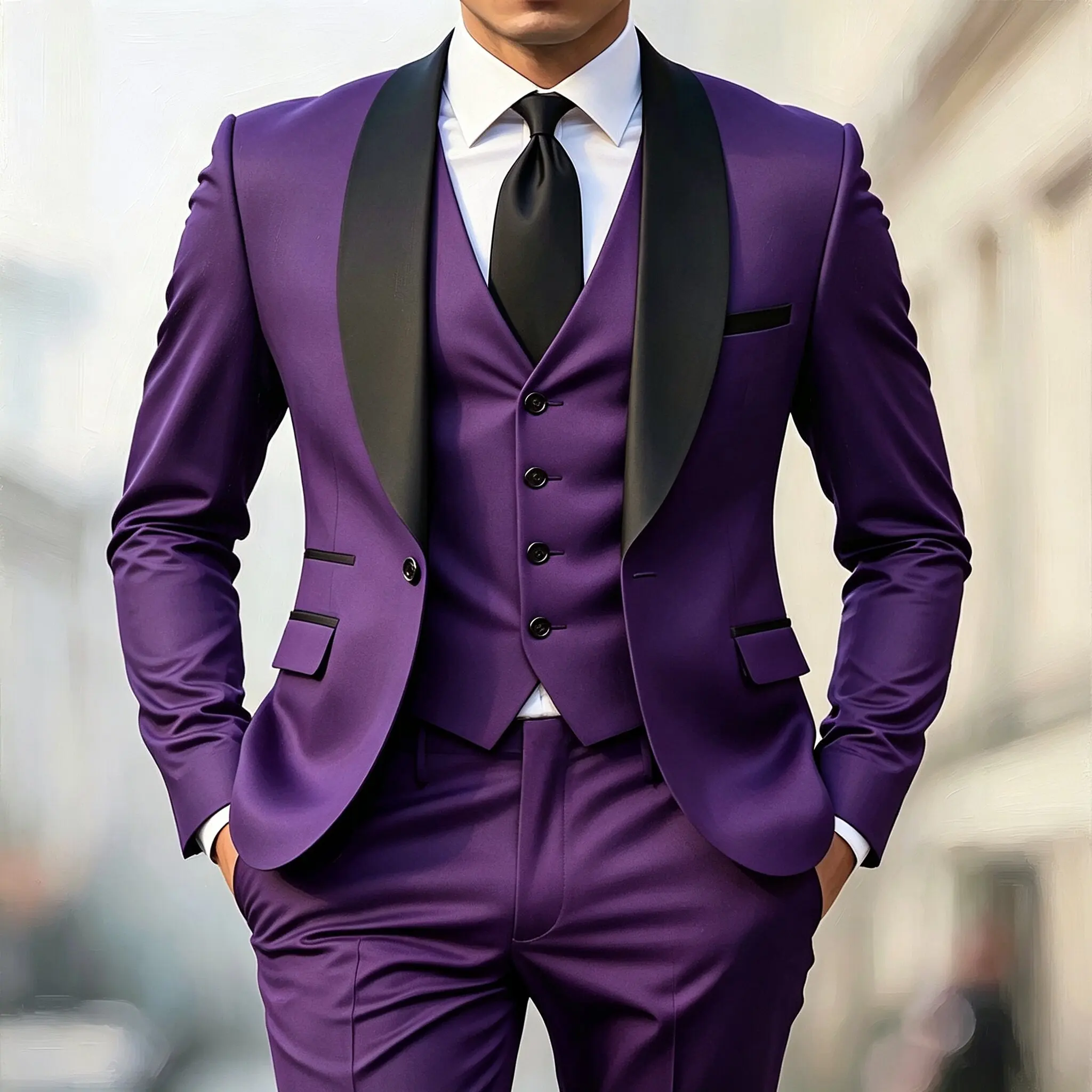 Herren Herbst Hochzeitsanzug Dreiteiliges Set Große Größe Herren Blazer Mantel Hose und Weste Modischer Slim Fit Anzug – Detail 4