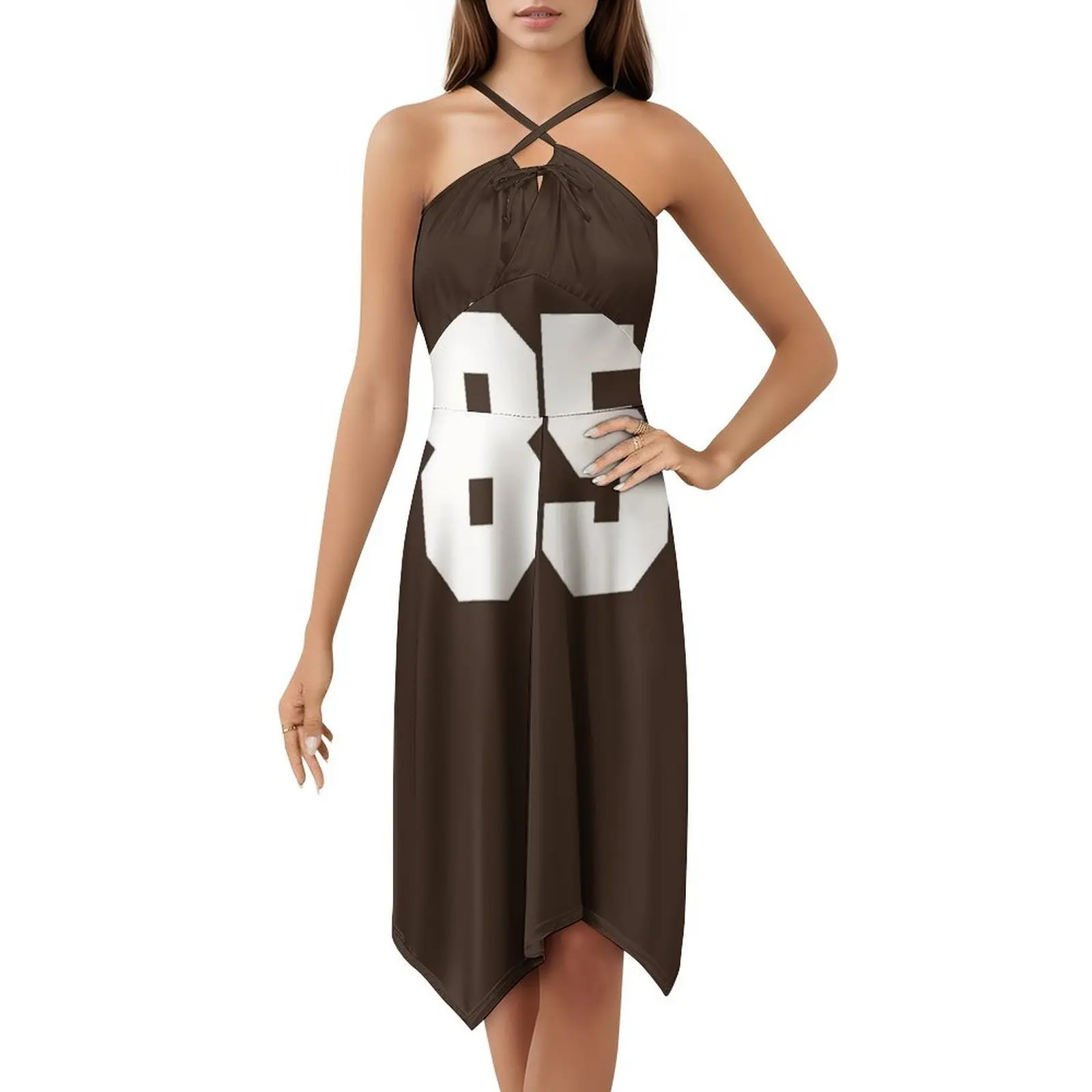 85 عدد الرياضة ثمانون خمسة براون جيرسي الأزهار سموك فستان للنساء الربيع الصيف فستان كاجوال للحزب عدد 85 الرياضة #5