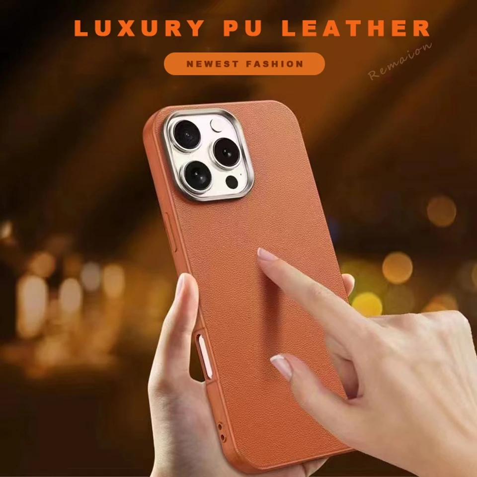 Official Leather Texture 16 pro Case for iPhone 16 14 11 13 12 15 Pro Max plus X XR XS Max Soft Liquid Silicone Shockproof Cover