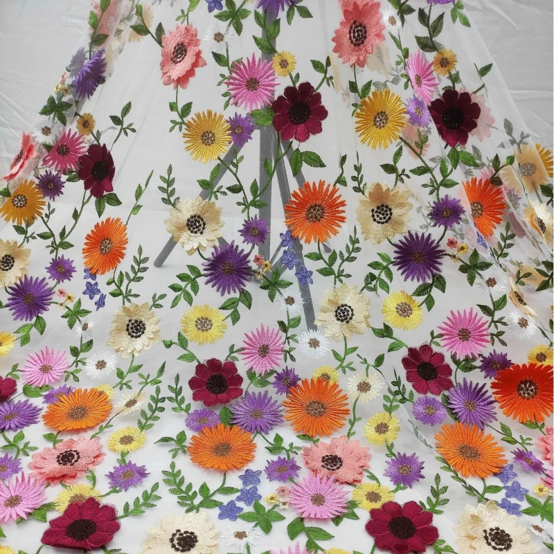 Chrysanthemum Embroidery Fabric Three-dimensional Color Woven Single-sided Positioning Women's Dress Fashion Fabric