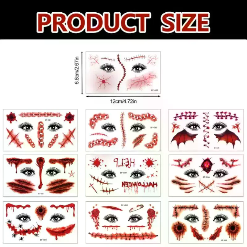 10 Sheets Realistic Scar Tattoos - Waterproof Fake Bloody Wound Stickers For Halloween Cosplay Face & Body Makeup Adults​​