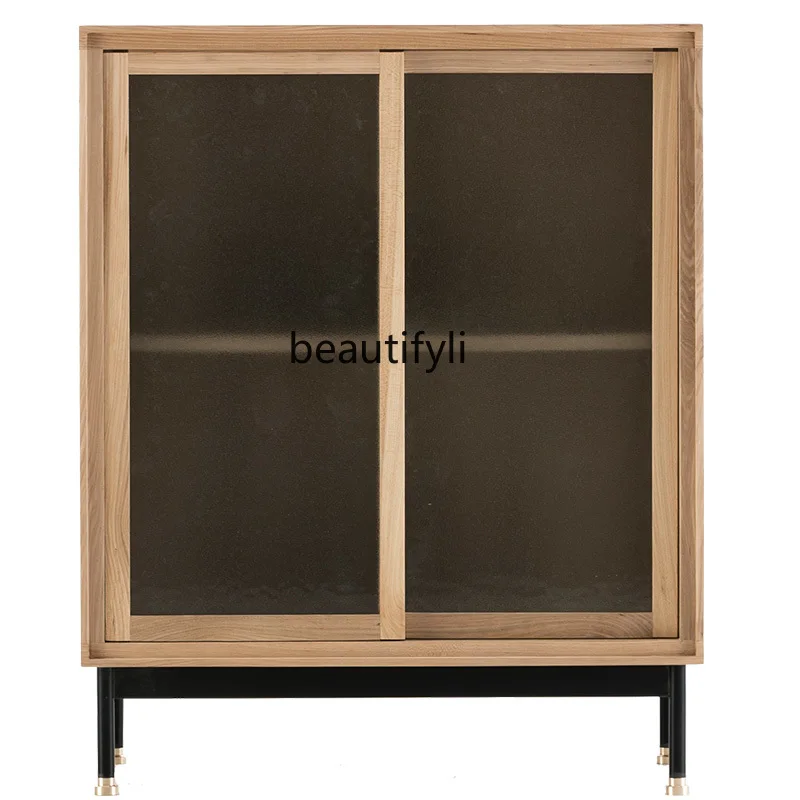 

Open Box Double Door Cabinet Solid Wood Storage Cabinet Living Room Wall Cupboard Nordic Modern Minimalist