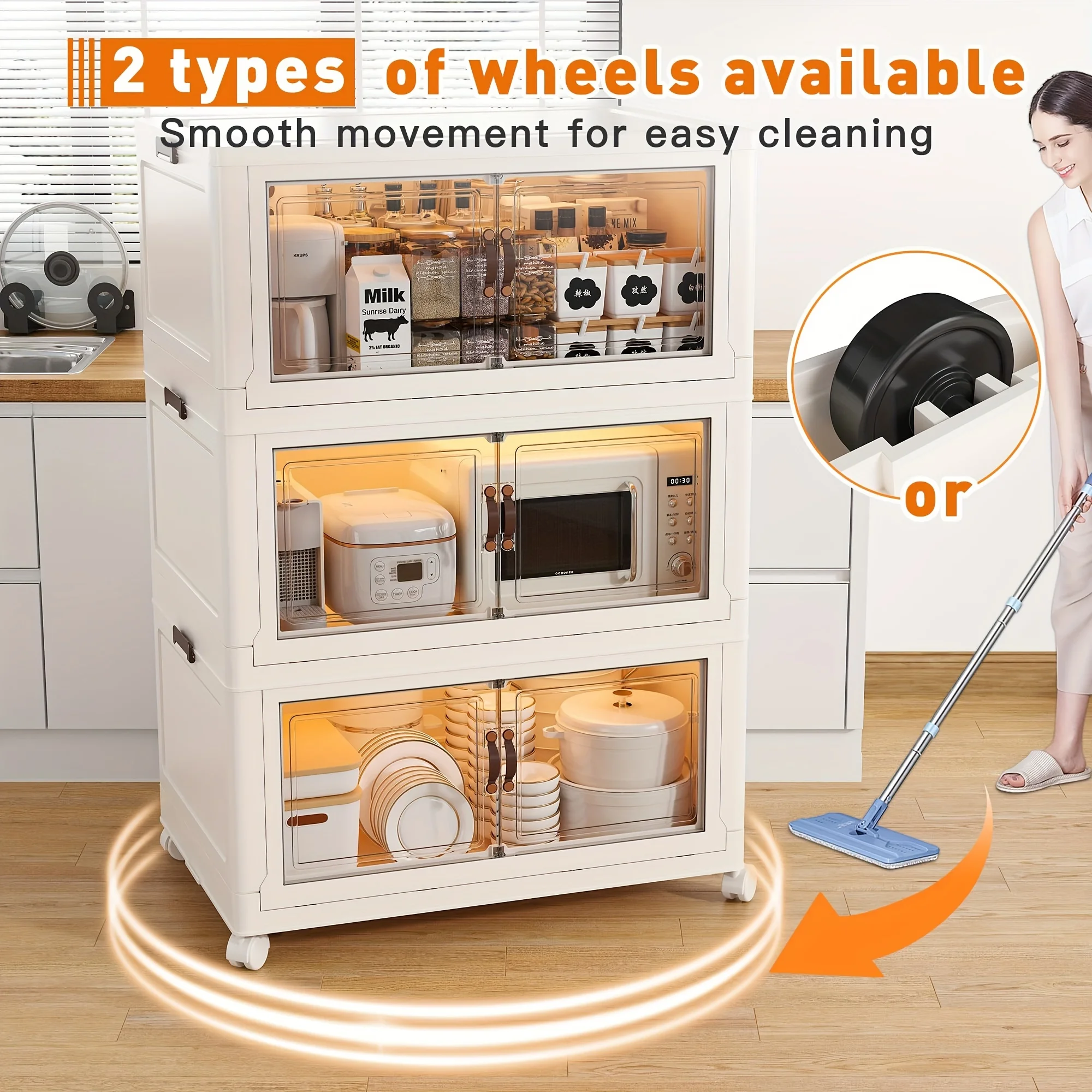 77GAL Large Capacity Collapsible Storage Bins with Wheels-Stackable,Foldable, and Portable-Contemporary Plastic Storag