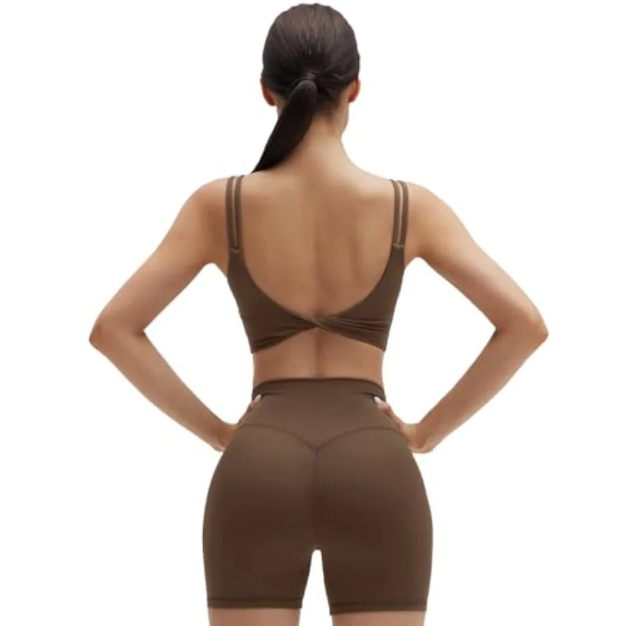 

SUUKSESS Womens Workout Set Fitness Yoga Pilates Crop Tank Twist Back Cami High Waisted Tummy Control Bike Short