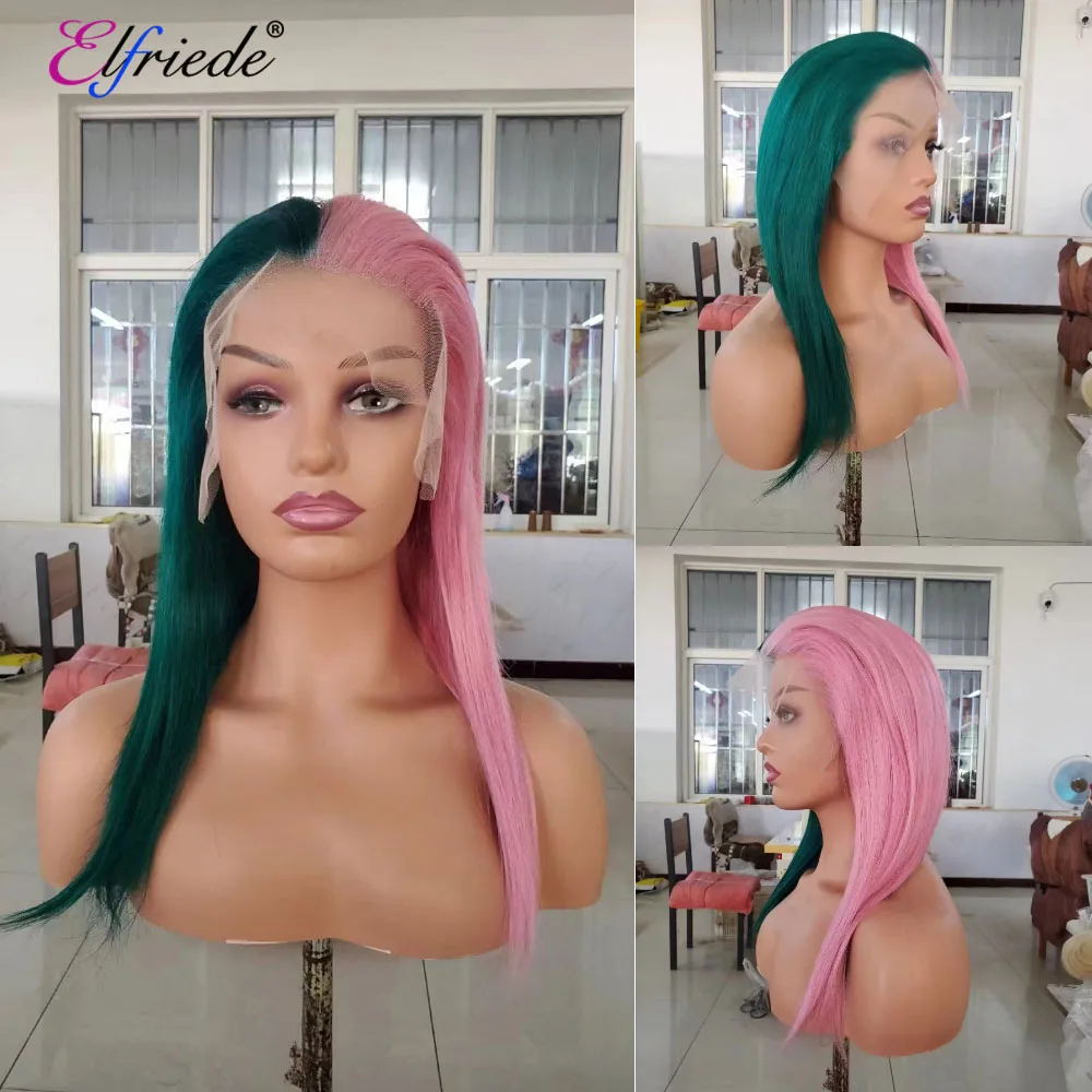 Elfriede Pink Green Straight Colored Lace Front Wigs for Women 4x4 13X4 13X6 Transparent Lace Frontal Wig 100% Human Hair Wigs