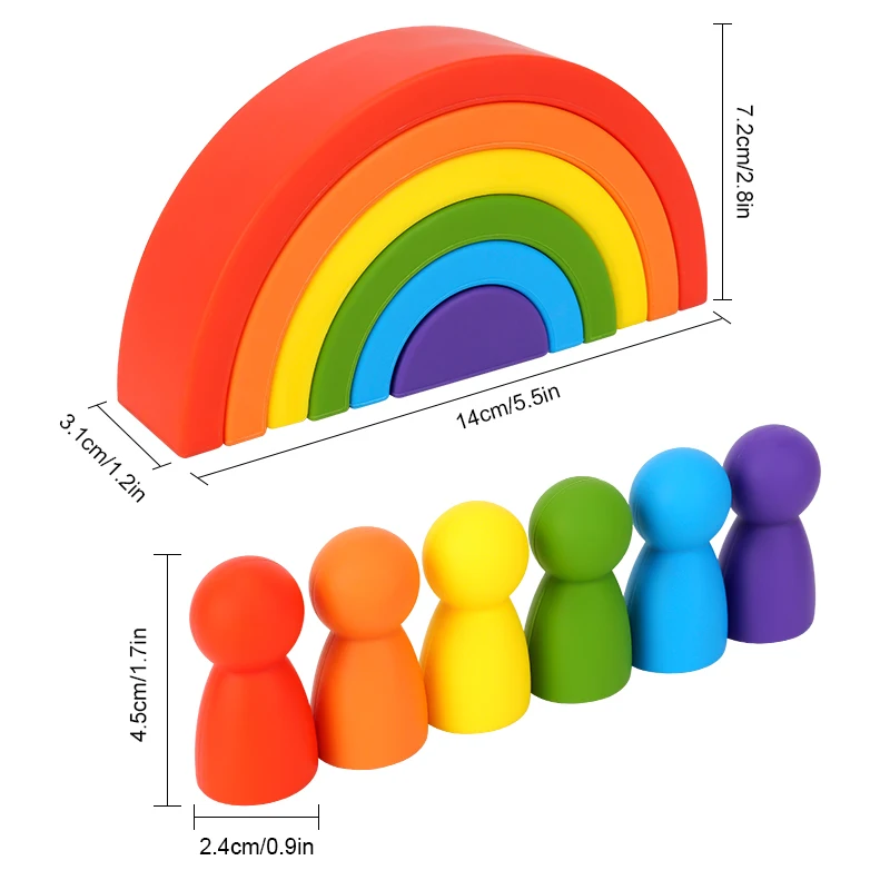 12 pçs/1 conjunto diy crianças silicone arco-íris brinquedo bloco de silicone macio brinquedos educativos presentes do bebê brinquedos cor criativa