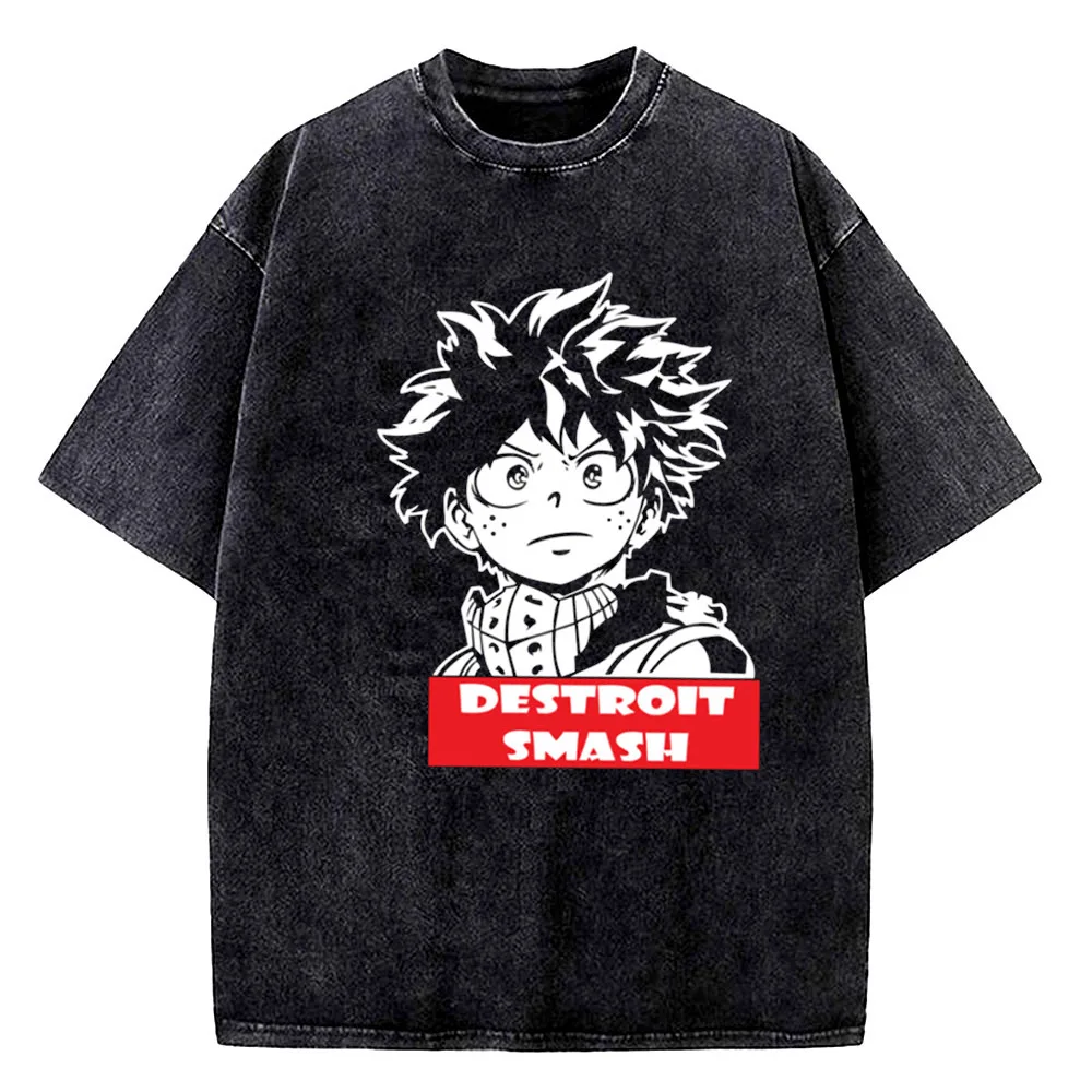 Boku No Hero Academia cotton Vintage Washed tshirt teen Colorful anime harajuku  hip hop Breathable 2000s Y2k graphic Retro