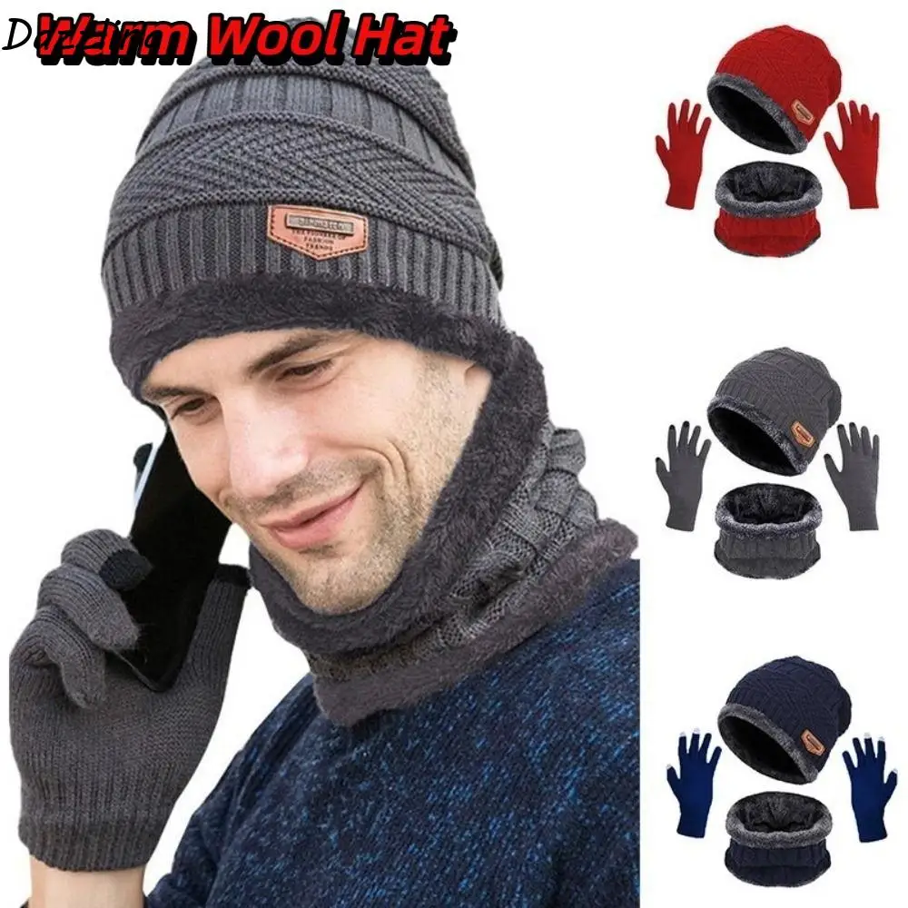

4pcs/set Soft Winter Beanie Hat Scarf Set Thicken Fleece Lined Thermal Knitted Gloves Cap Thermal Protection Warm Wool Hat
