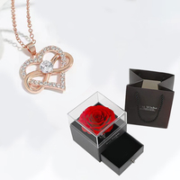Luxury Zircon Pendant Heart Necklace With Rose Flower Gift Box Fashion Jewelry 2024 New Romantic Birthday Wedding Party