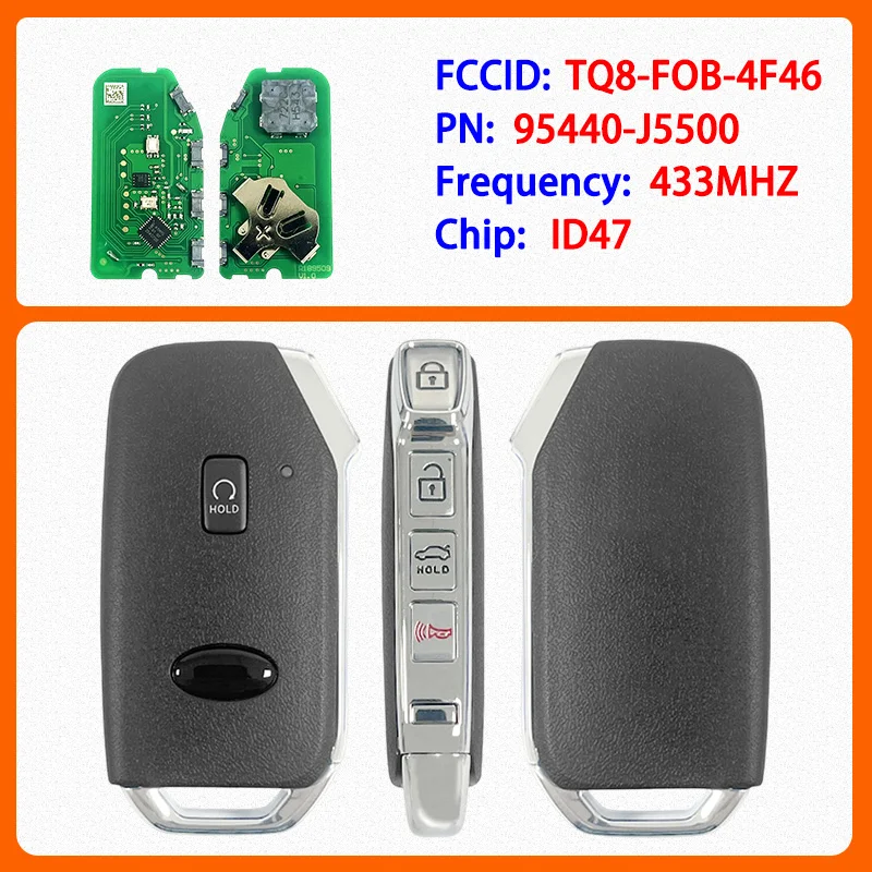 

CN051121 Aftermarket 5 Buttons Smart Key PN 95440-J5500 FCC TQ8-FOB-4F46 47 Chip 434MHz Keyless Go For Kia Stinger 2021-2023