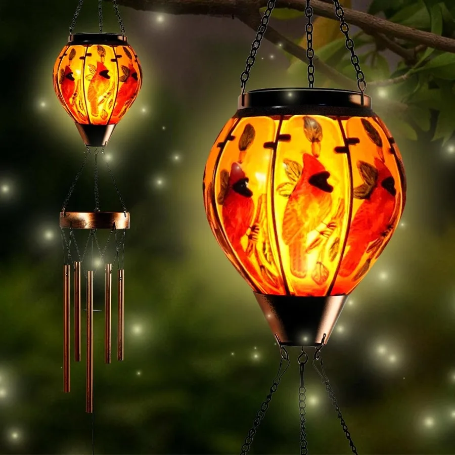 

Solar Wind Chimes for Outside Cardinal Garden Dr Birthday Gifts for Women Mom Grandma Hot Air Balloon Lantern with Flickering F