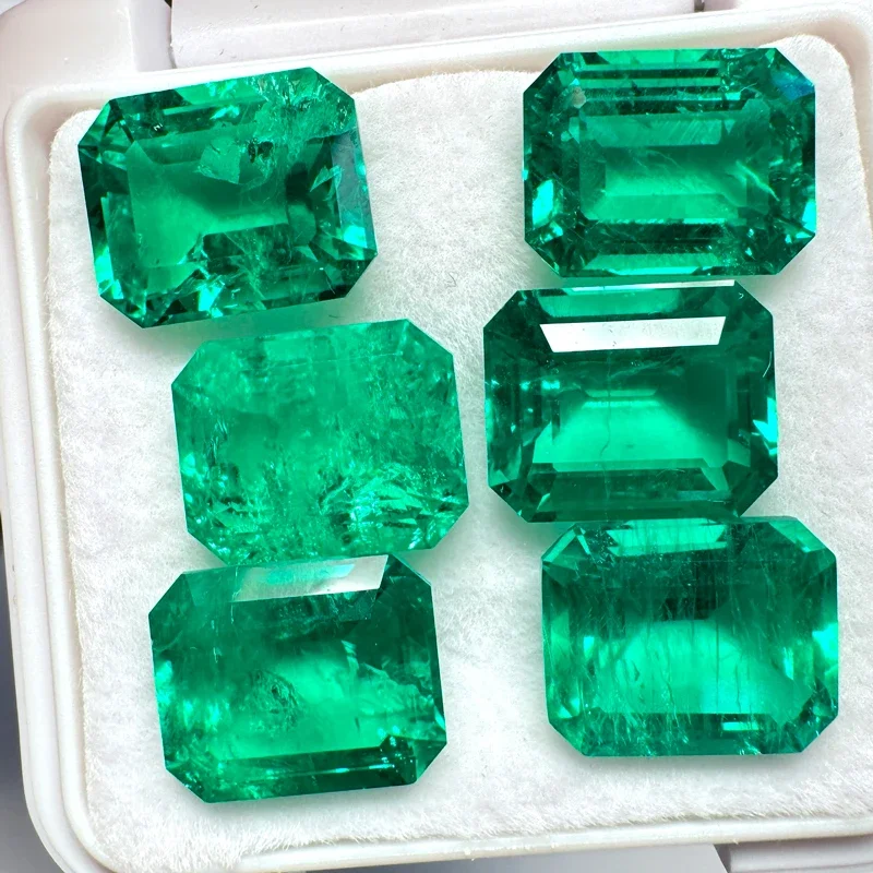 L-Top コロンビア産エメラルド リッチコンテンツ ラボグロウンストーン 長方形 形状 高級DIYジュエリー製作 証明書付き 天然色