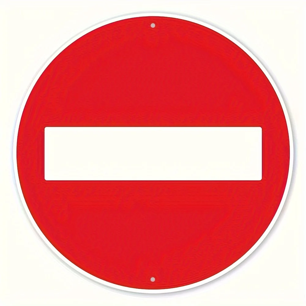 1pc Round No Entry Sign - Red Metal Wall Decoration, Suitable for Outdoor, Garden, Terrace | 8X10Inch X 20Cm with White Diagonal