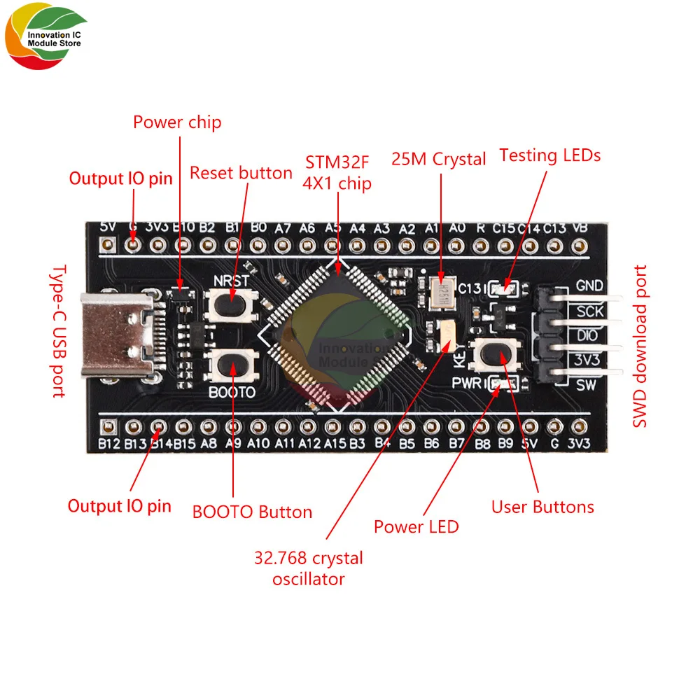 STM32F401RCT6 Minimum System Development Board STM32 ARM Core Learning Board Module Type-C Port