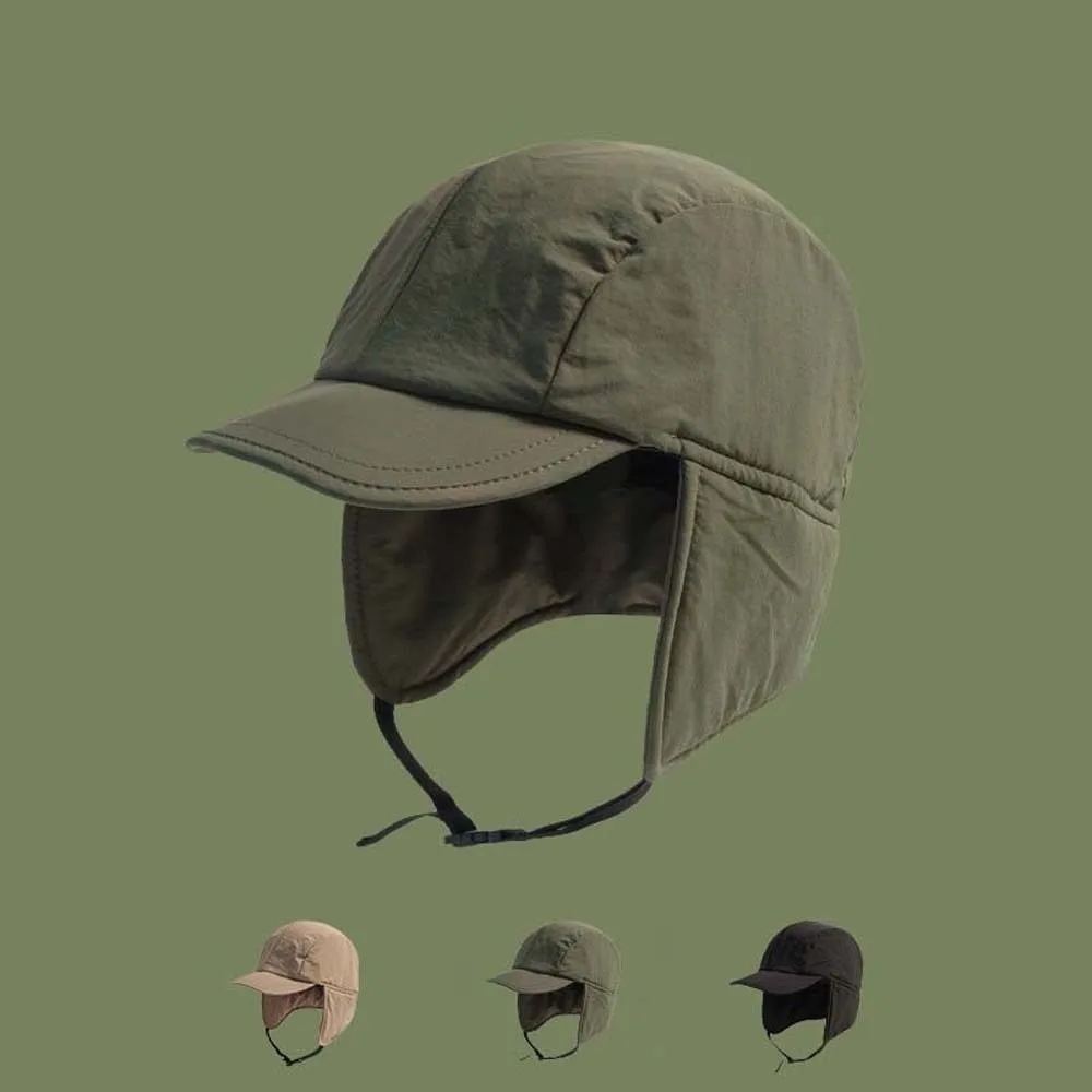 

Japanese Style Ear Protection Ushanka Multi-functional Thickened Earflaps Visor Hat Solid Color Cotton Windproof Pilot Cap Women