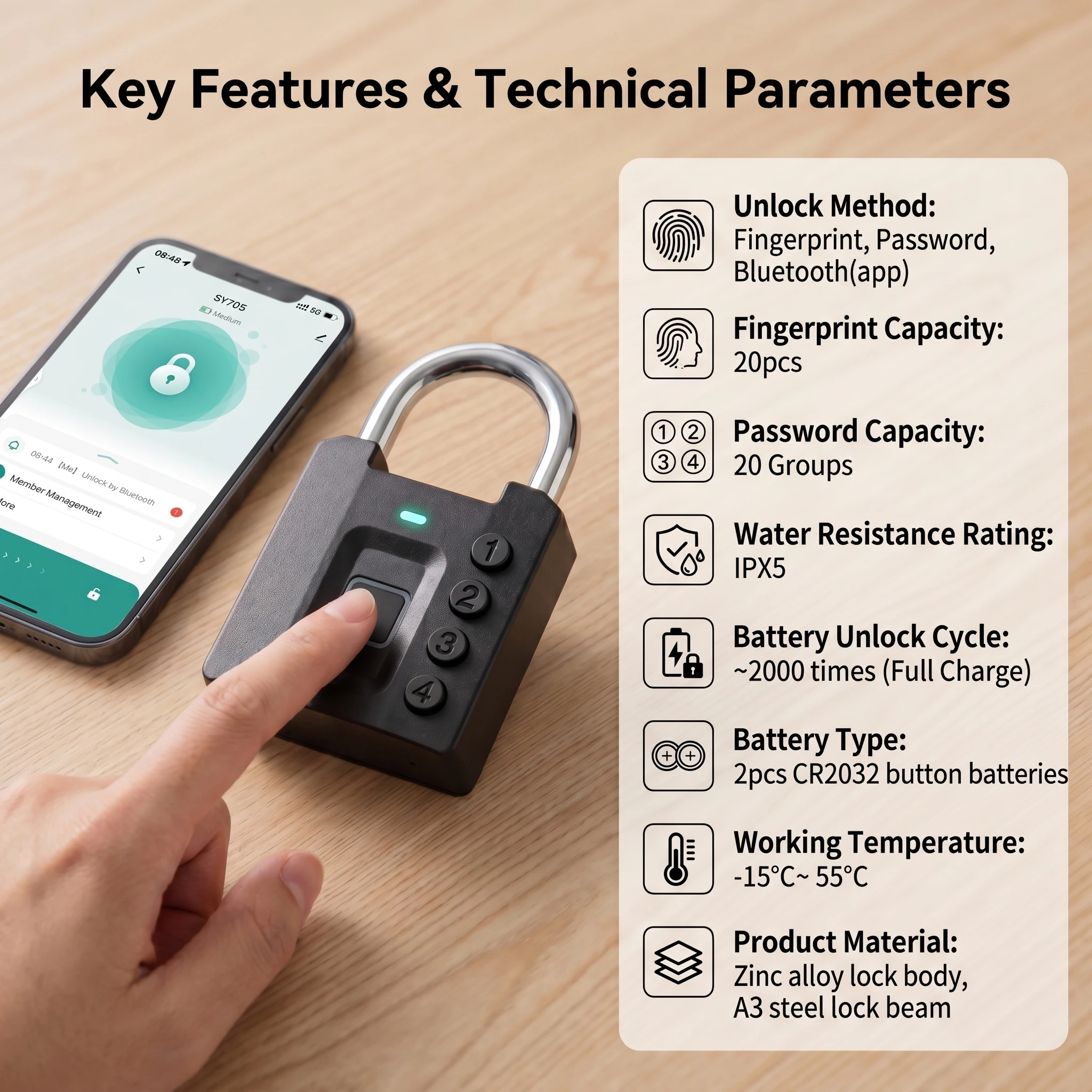 CDOK SY705 Tuya Smart Padlock, Outdoor Waterproof Padlock, Multifunctional Padlock gallery 2