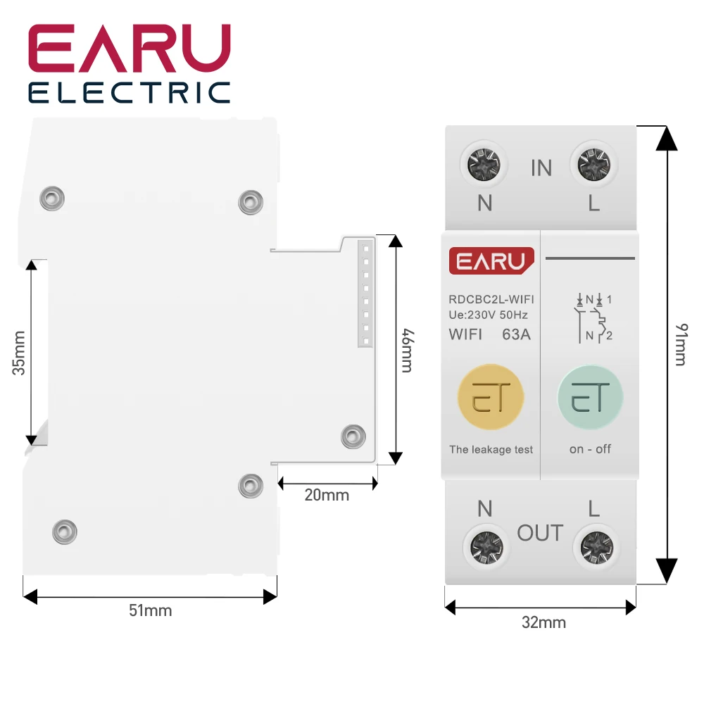 1P + N Din Rail WIFI Smart Energy Meter consumo energetico kWh Circuit Breaker Time Timer Switch relè voltmetro per Smart Home