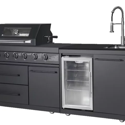

# Hot Sales Bbq Furniture Modular Standard Product Outdoor Kitchen Cabinet Black Steel With Bbq Grill And Sink Outdoor Kitchen S