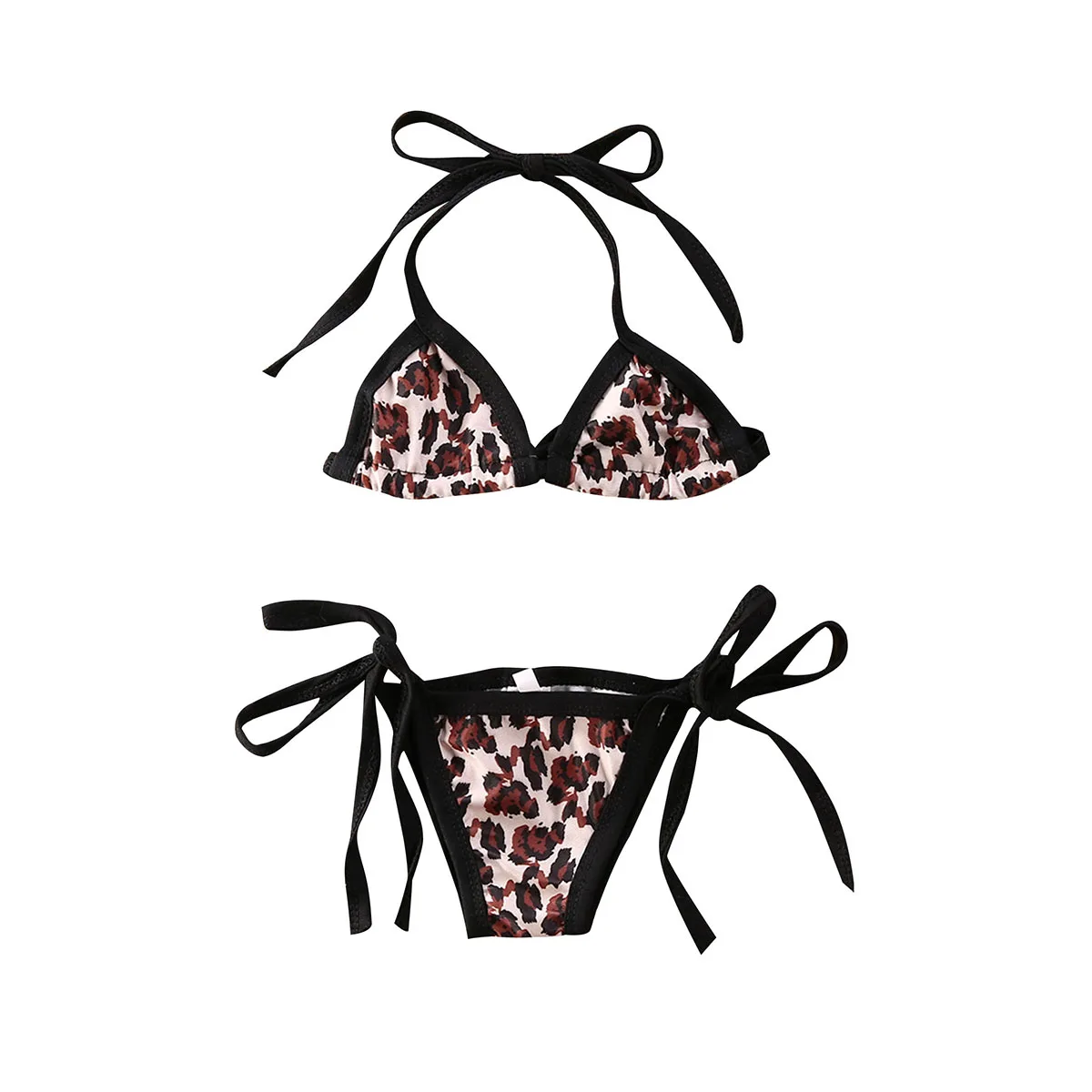 Toddler Baby Girl Bikini Set Leopard Print Bikini Halter Swimwear String Triangle Bathing Suits Beachwear