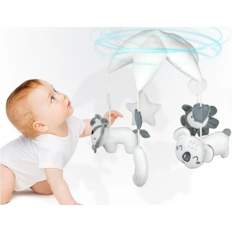 Chocalho de sino para berço de bebê, chocalho para bebês calmantes para dormir, brinquedo de pelúcia, sino pendurado, cinto giratório, suporte de cama, brinquedos para crianças pequenas