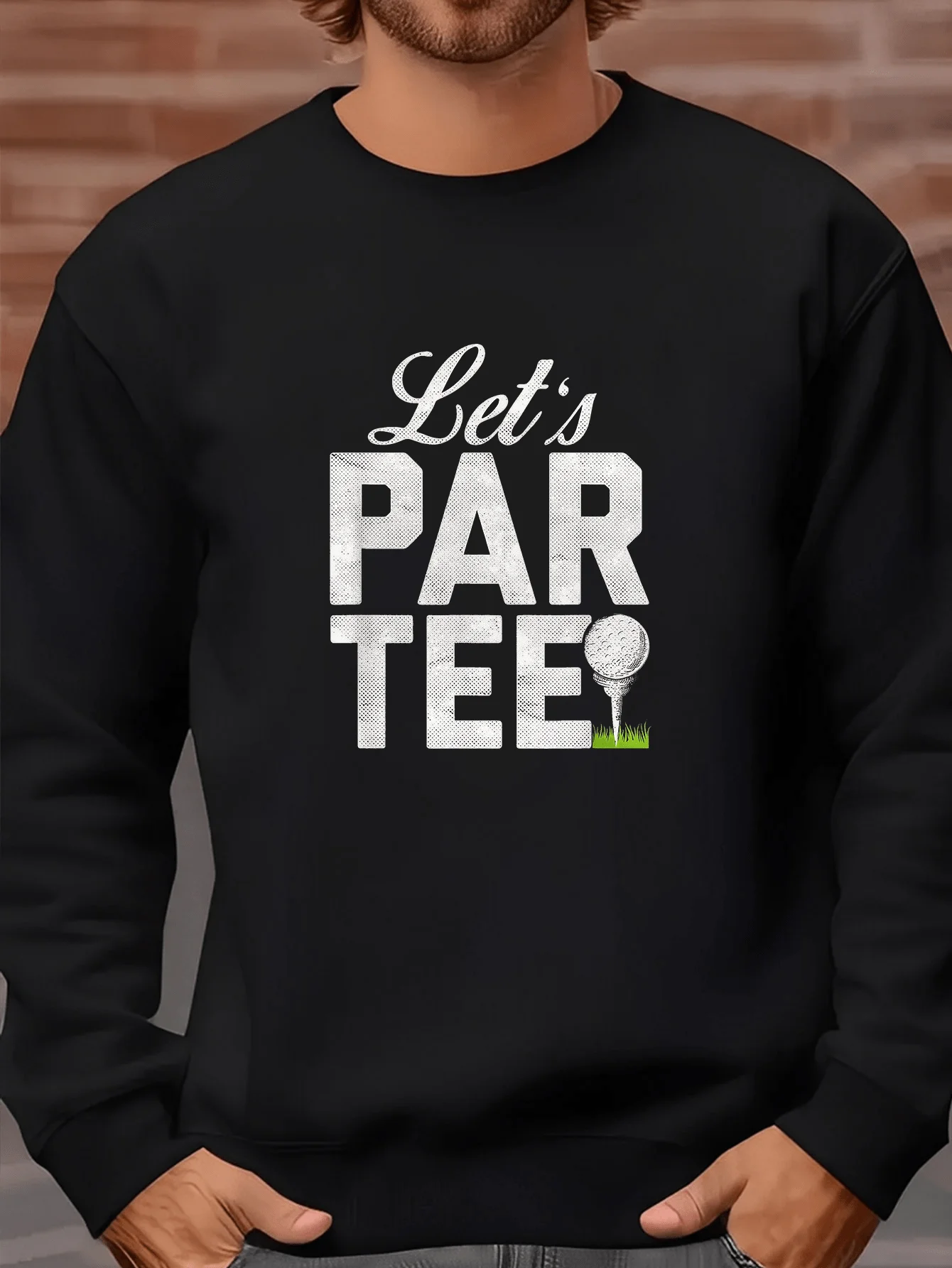 

Мужской забавный свитер с круглым вырезом на тему гольфа — черный повседневный стиль, дизайн с рисунком мультяшного клуба, осенний топ, подходит для гольфа Outin