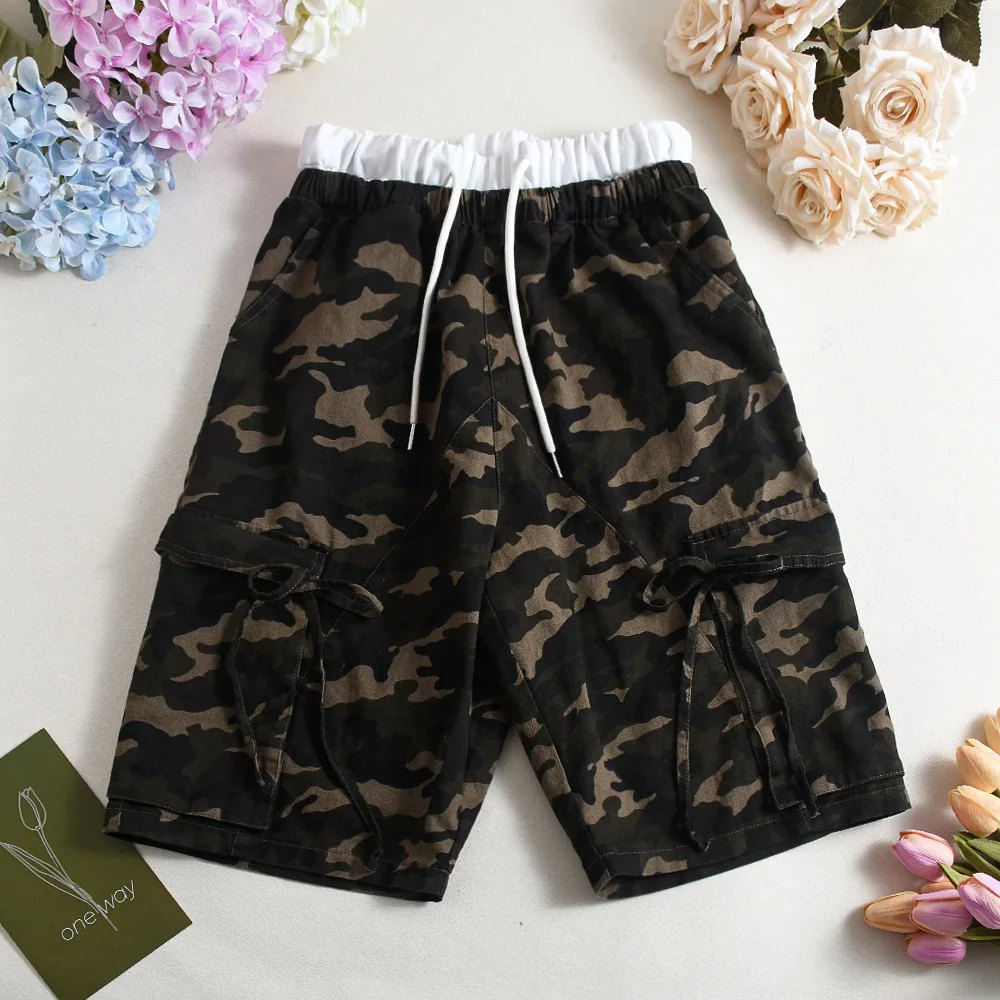 Women Shorts 2025 Summer New Fashion Loose Casual Camouflage Pocket Drawstring Half Pants Y2K Wide Leg Casual Shorts Streetwear