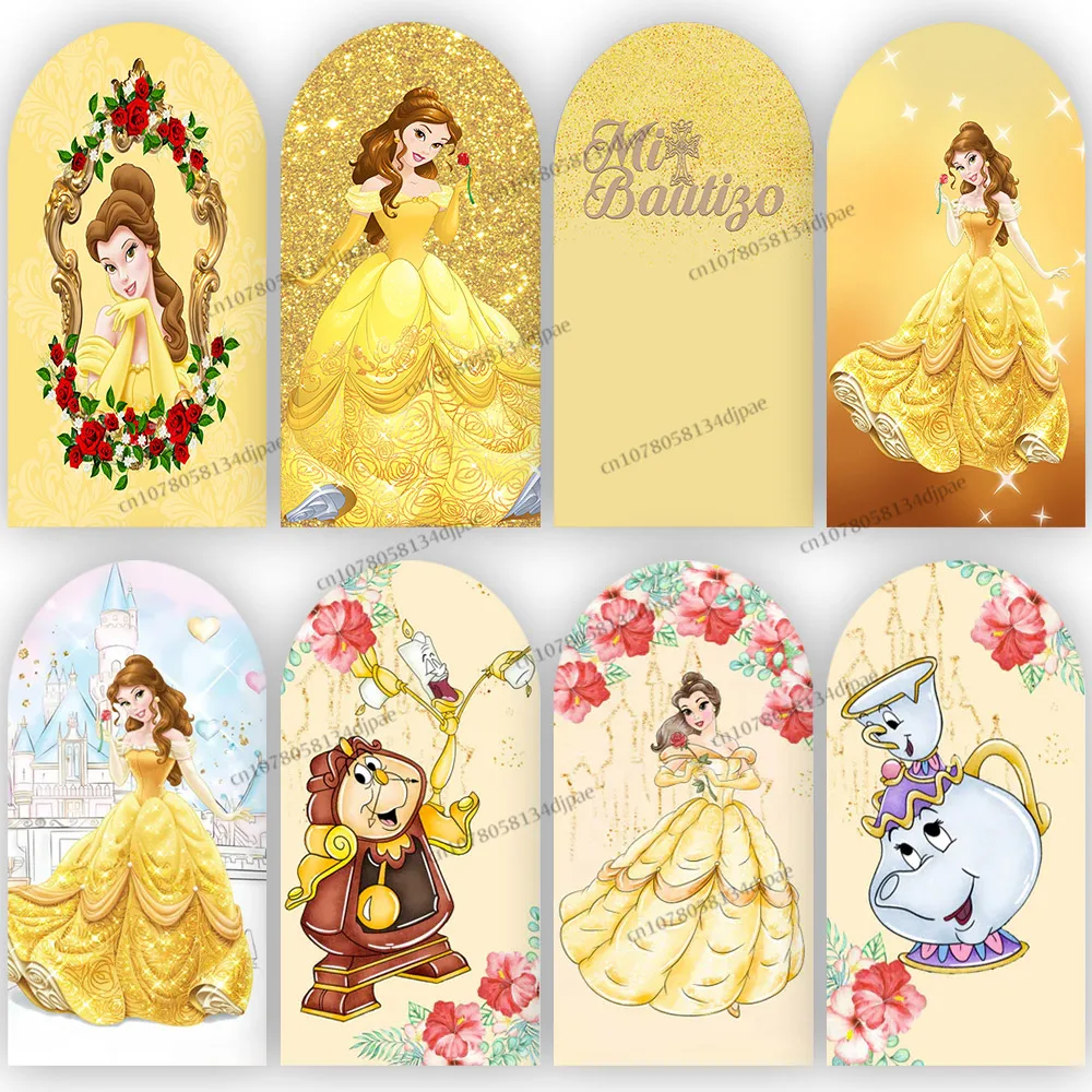 

Beauty and The Beast Backdrop Arch Cover Decoration Princess Belle Girl Birthday Party Background Photography Polyester Banner