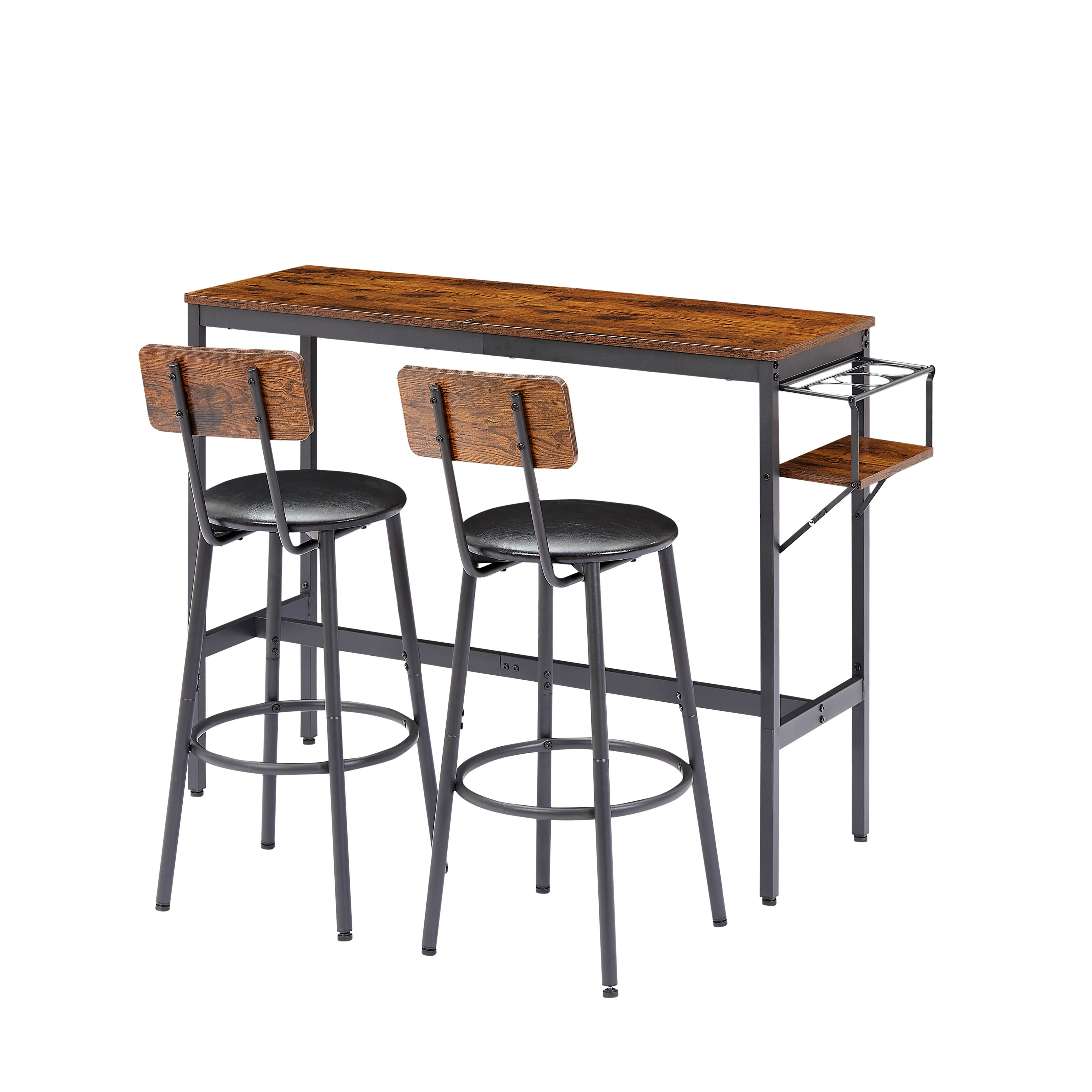 Bar Table Set with wine bottle storage rack. Rustic Brown,47.24'' L x 15.75'' W x 35.43'' H.  WL