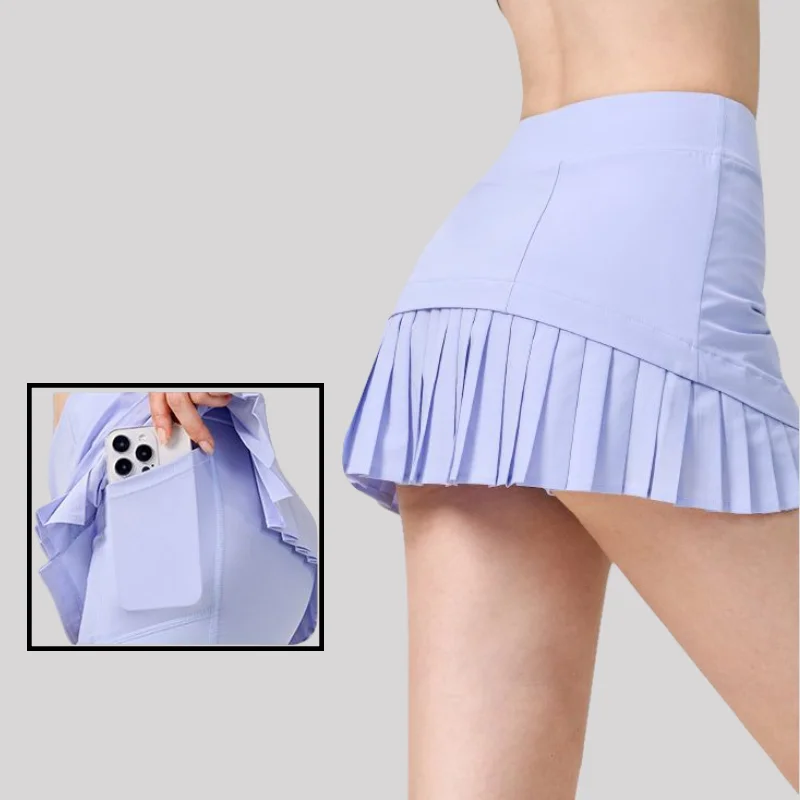 

Pleated High Waisted Women's Sports Skirt Tennis Short Pocket Golf Wear Anti Lined Fitness Gym Yoga Quick Drying Workout Pant