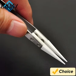 Flat Head Tweezer Stainless Steel Ceramic Tweezer Heat Resistant Electronic Repair Tool Sanded Press Polish Handle