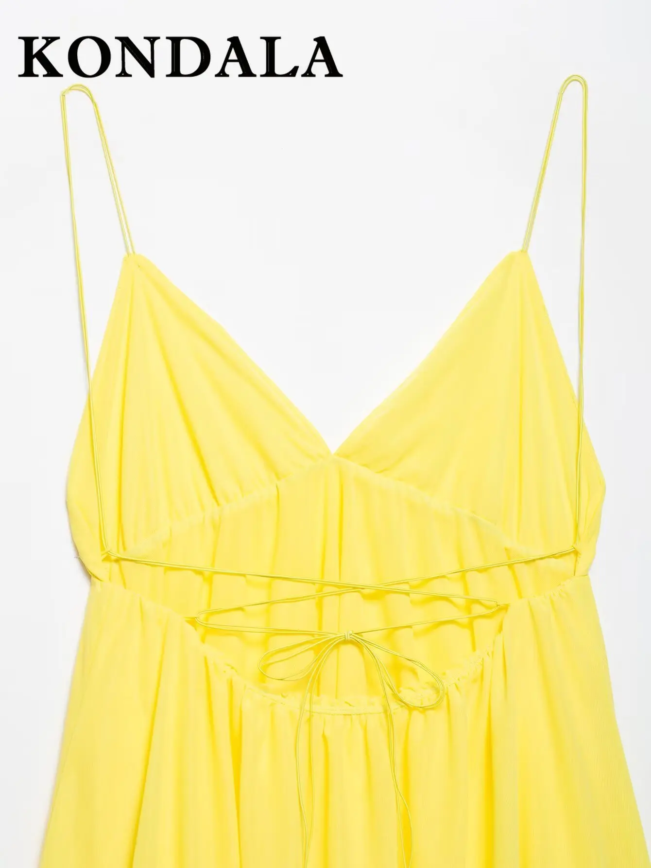 KONDALA Chic Sexy Giallo Summr Cami Y2K Abito da donna a strati Backless Beach Mini abito Moda 2025 Night Party Elegante Vestido