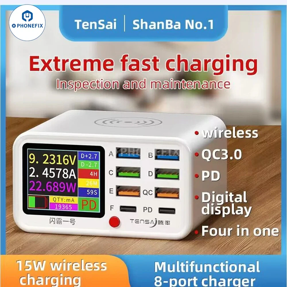 tensai shanba estacao de carregamento rapido sem fio quick charger tool uso com todo o telefone movel mesa lampadas pequenos fas bancos de energia no1 no2 01