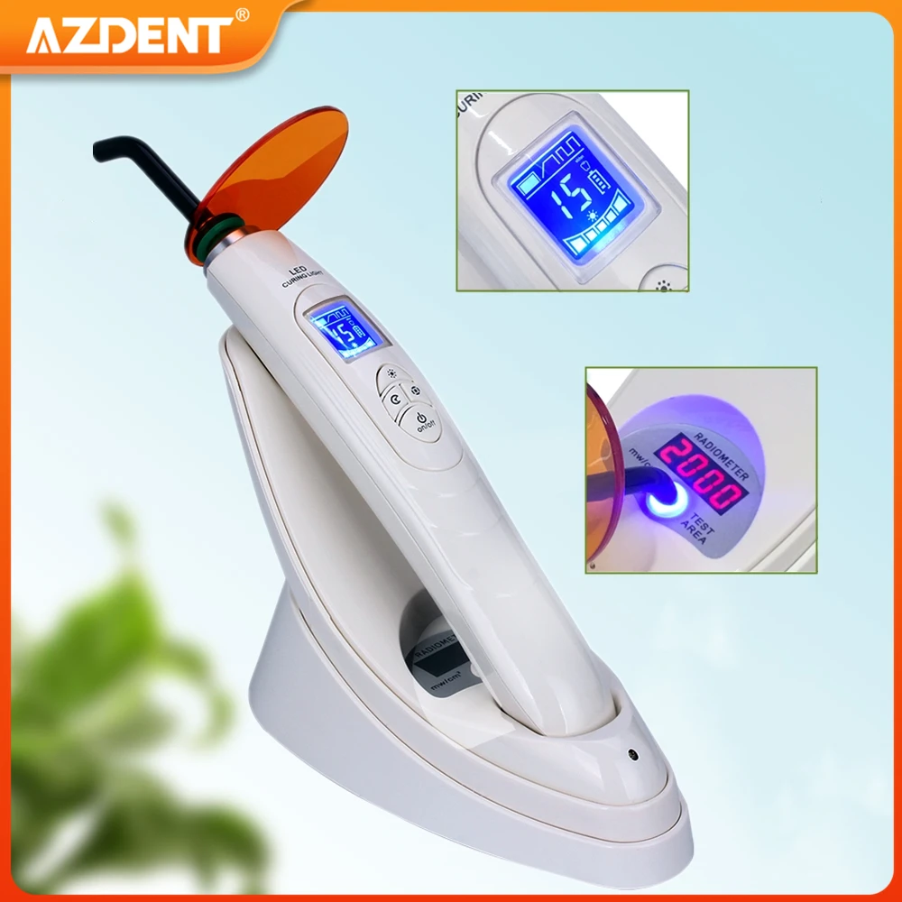 

AZDENT Dental LED Curing Light Wireless Optical Fiber High Power 800-2000 mw/cm² Dentistry Equipment Brightness Measurable