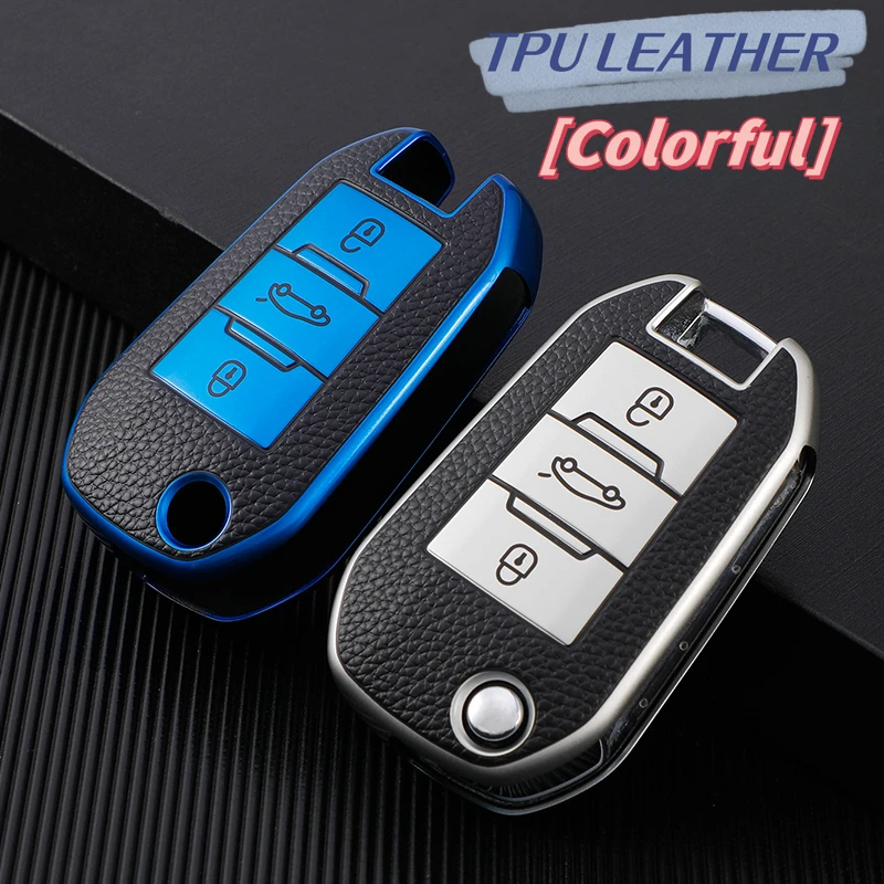 For Peugeot 208 2008 301 308 3008 RCZ 508 408 307 Case For Citroen C3 C4 Berlingo TPU Leather Flip Folding Key Fob Cover 