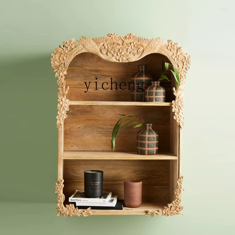 

LX Solid Wood Wall-Mounted Storage Rack Balcony Bathroom Hanging Cabinet Organizer