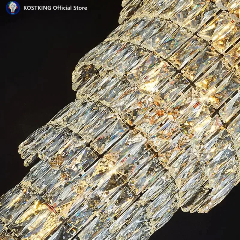 New Luxury Large K9 Crystal Chandelier For Villa Staircase Duplex Building Living Room Ceiling Lamp Gold Rotating Pendant lamp