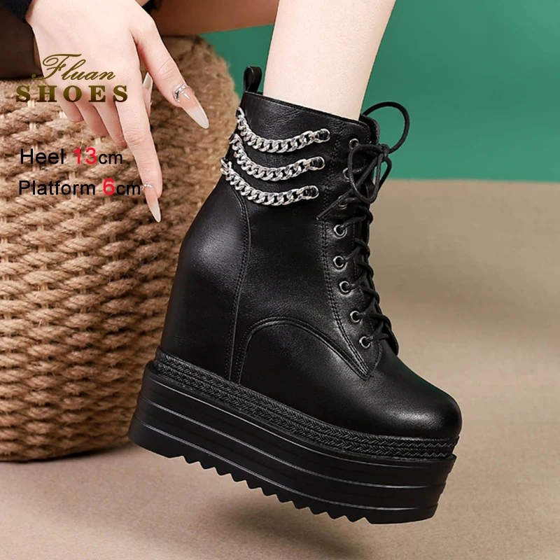 جديد الخريف الشتاء جديد أحذية بوت قصيرة الارتفاع زيادة النساء حذا فردي للسيدات النمط البريطاني منصة سميكة الدانتيل يصل عالية الكعب حذاء من الجلد #2