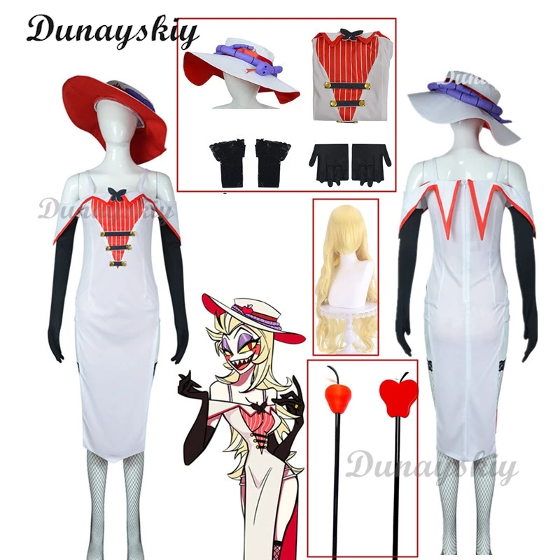 Anime Lucifer Cosplay Morning Star Costume Wigs Woman Uniform Suit Jacket Vest Pants Hat Halloween Birthday Party Outfit