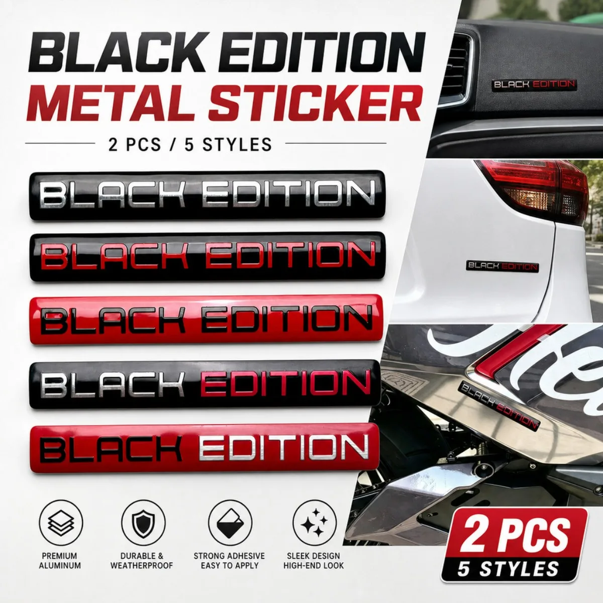 3D Metal Aluminum Car Interior Exterior Body Side Fender BLACK EDITION Logo Emblem Badge Stickers Motorcycle Accessories Decals