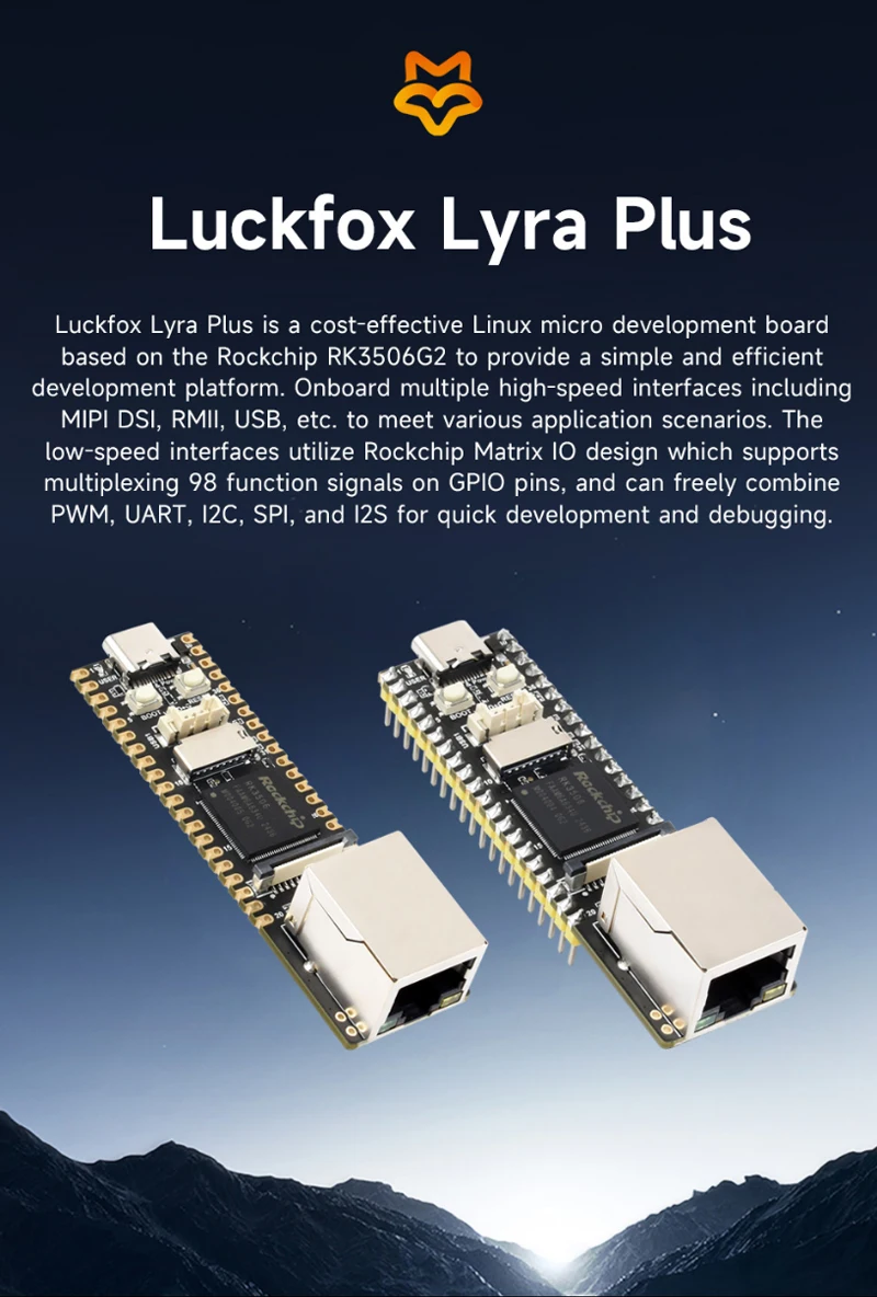 Luckfox Lyra Plus RK3506G2 Rockchip Linux Placa de Desenvolvimento Com Interface Ethernet Tipo-C Para Display MIPI/DSI Cortex-A7